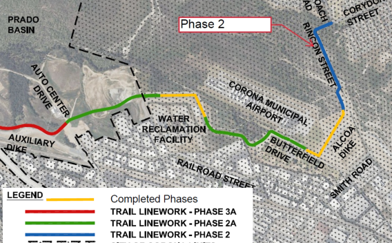 Aerial image of trail alignment and future proposed trail sections.